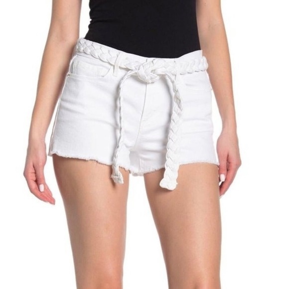 Frame Denim Le Cutoff Braided Belt Denim Jean Shorts White Size 24LCBB009